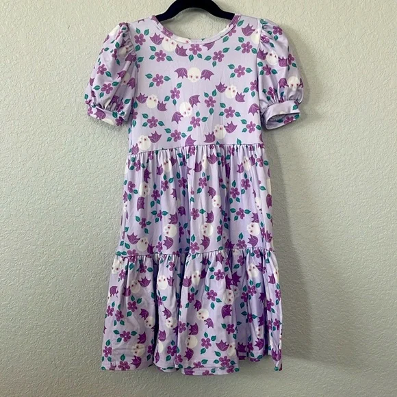 Dot Dot smile girl puff sleeve Halloween twirl dress. Size 5/6 purple skull bats - Picture 2 of 4